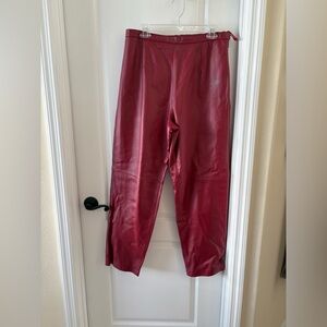 Vintage Genuine Leather Pants Women’s L Burgundy Wine Red Lined Side Zip